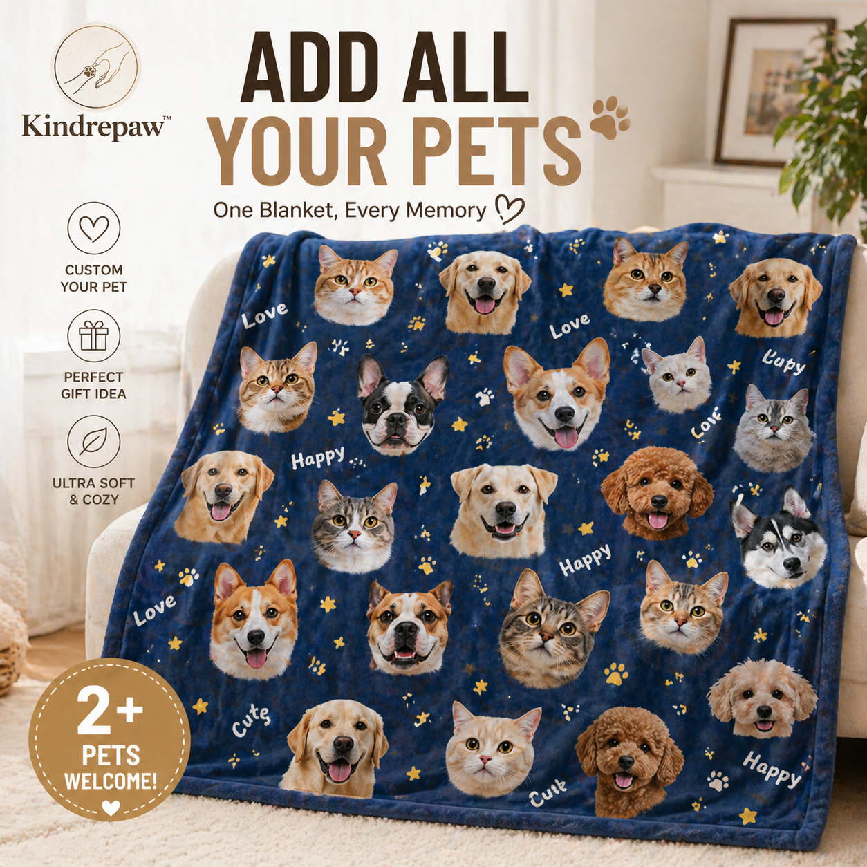 Custom Pet Photo Blanket – Personalized Ultra-Soft Cozy Throw with Your Dog or Cat | Unique Gift Idea