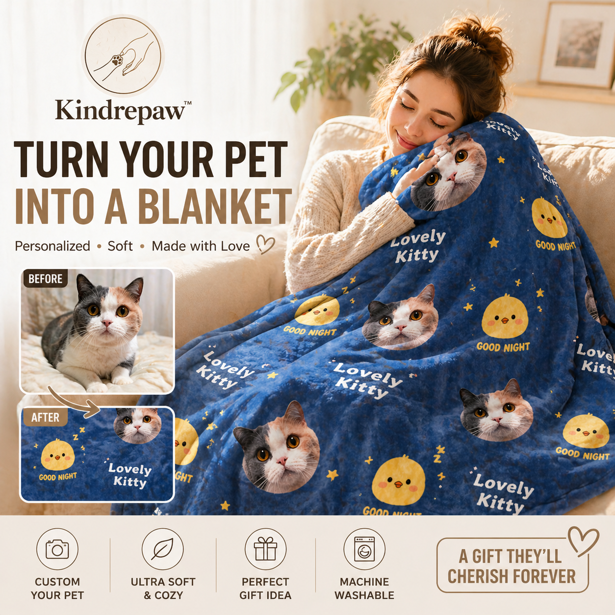 Custom Pet Photo Blanket – Personalized Ultra-Soft Cozy Throw with Your Dog or Cat | Unique Gift Idea