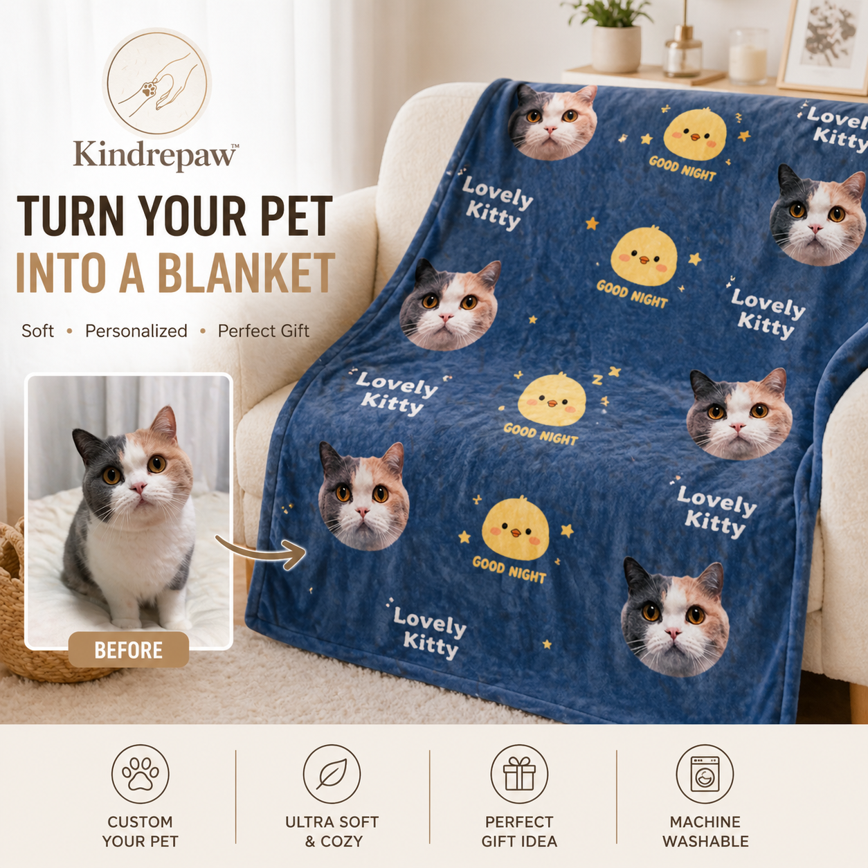 Custom Pet Photo Blanket – Personalized Ultra-Soft Cozy Throw with Your Dog or Cat | Unique Gift Idea
