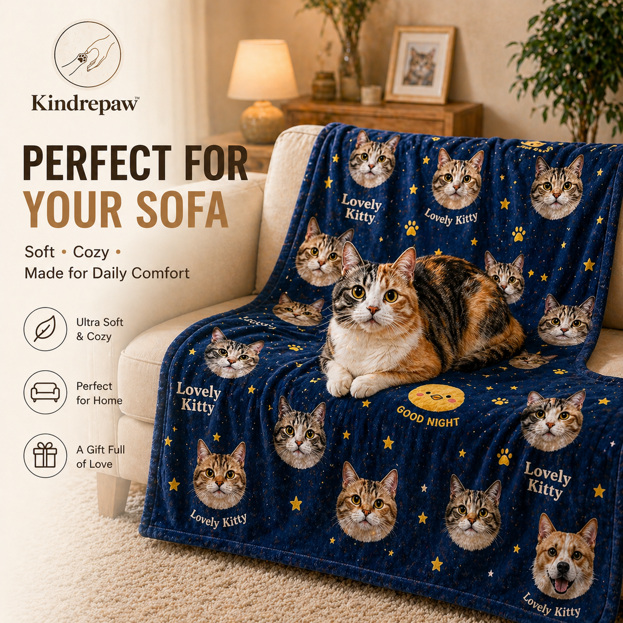 Custom Pet Photo Blanket – Personalized Ultra-Soft Cozy Throw with Your Dog or Cat | Unique Gift Idea